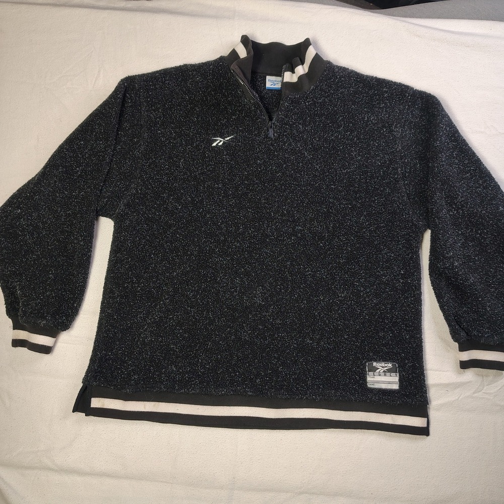 Vintage 90s Reebok Fleece Pullover Men Large Salt and Pepper Legacy Quarter Zip